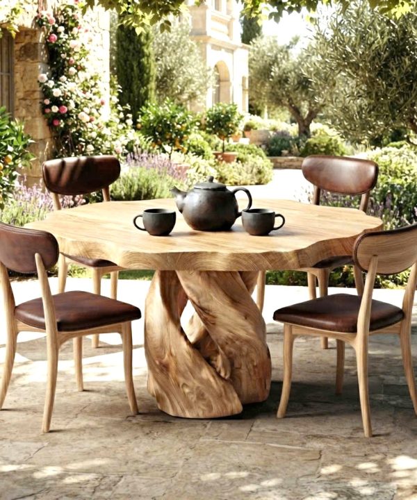 Alternative view of Luxurious and uniquely crafted wooden dining table ( chairs not included) designed to create a warm and inviting atmosphere.