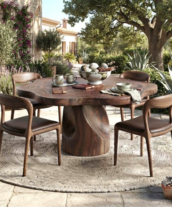 Alternative view of Luxurious and uniquely crafted wooden dining table ( chairs not included) designed to create a warm and inviting atmosphere.
