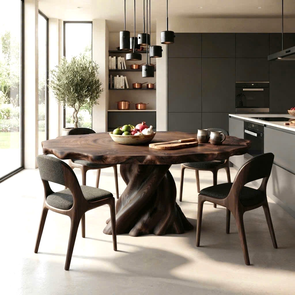 Luxurious and uniquely crafted wooden dining table ( chairs not included) designed to create a warm and inviting atmosphere.