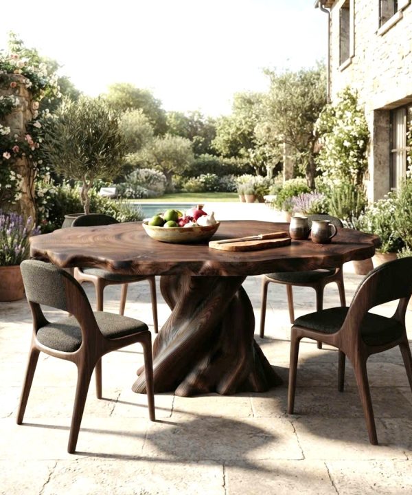 Alternative view of Luxurious and uniquely crafted wooden dining table ( chairs not included) designed to create a warm and inviting atmosphere.
