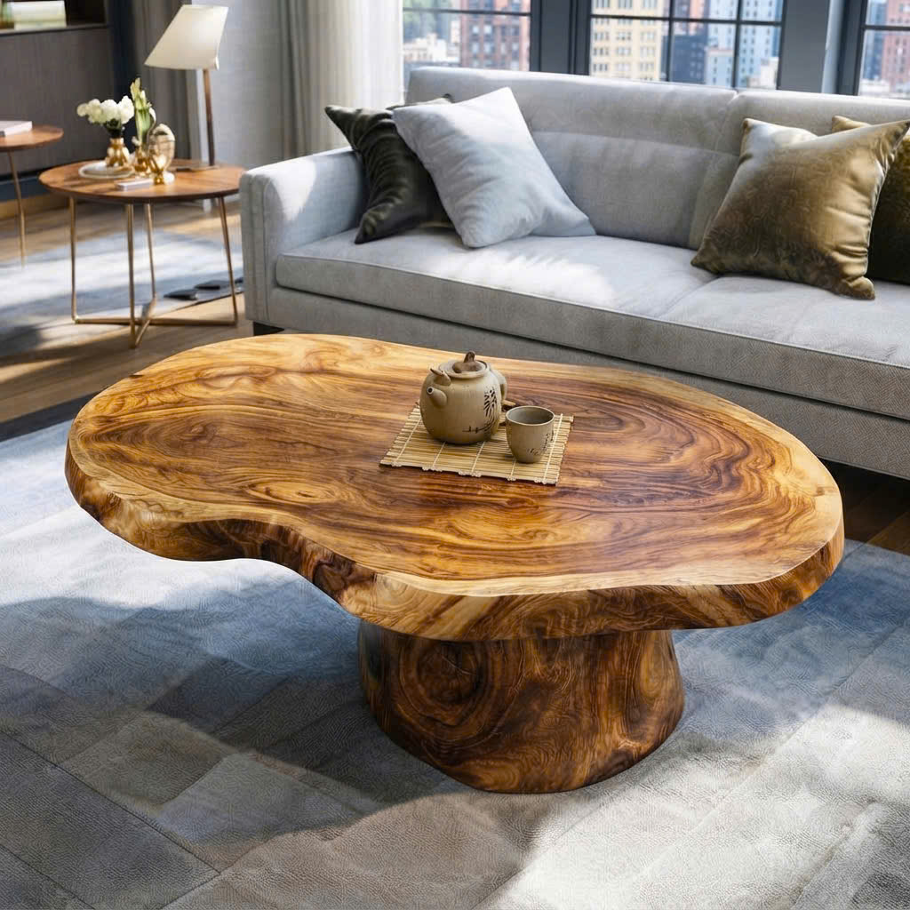 Luxali Wooden Modern Solid Wood Coffee Table Living Room Handmade Natural Eco-Friendly Durable Easy Clean Antique Decor Home Furniture