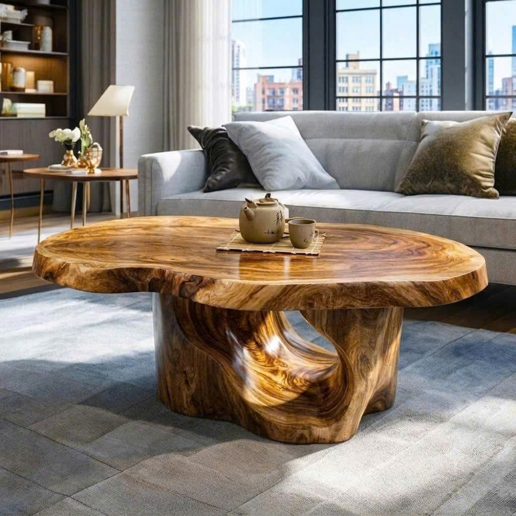 Luxali Wooden Modern Solid Wood Coffee Table Living Room Handmade Natural Eco-Friendly Durable Easy Clean Antique Decor Home Furniture