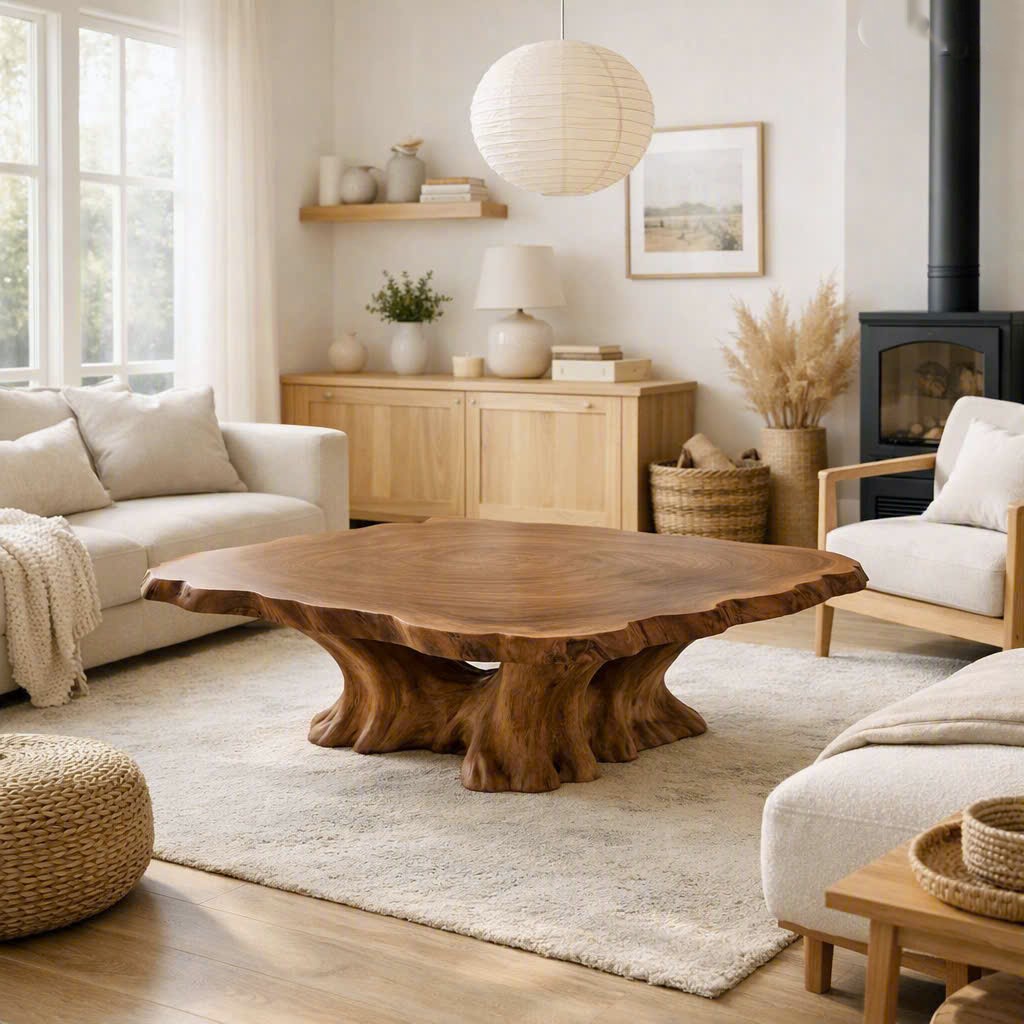 Luxali Wooden Modern Solid Wood Coffee Table Living Room Handmade Natural Eco-Friendly Durable Easy Clean Antique Decor Home Furniture - Image 2