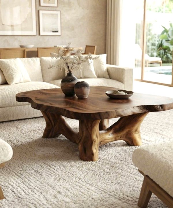 Alternative view of Luxali Eco-Friendly Solid Wood Modern Coffee Table with Sculptural Design for Living Room Home Decor Model C012