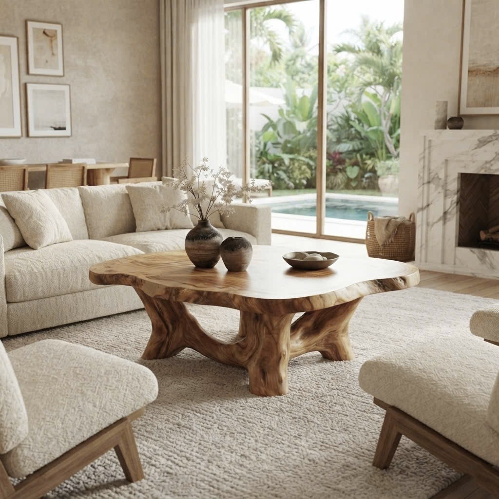 Luxali Eco-Friendly Solid Wood Modern Coffee Table with Sculptural Design for Living Room Home Decor Model C012