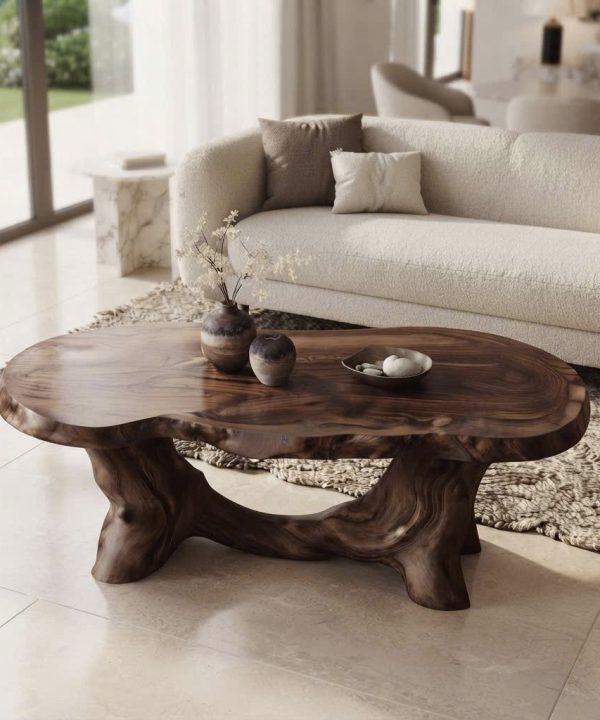 Alternative view of Luxali Eco-Friendly Solid Wood Modern Coffee Table with Sculptural Design for Living Room Home Decor Model C012