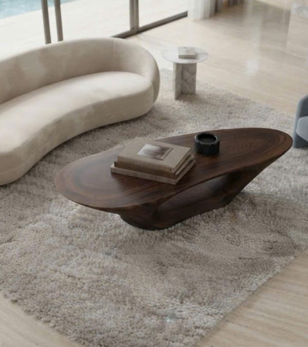 Alternative view of Oval Shape -Solid Wooden Modern Coffee/ Tea Table Sculptural Wood Center Table Handmade Natural Wood Coffee Table