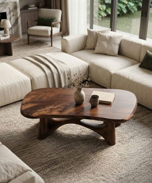 Alternative view of Luxali Eco-Friendly Solid Wood Modern Coffee Table with Sculptural Design for Living Room Home Decor Model C012