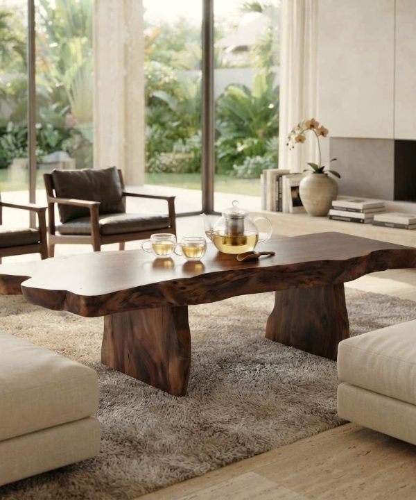 Alternative view of Luxali Eco-Friendly Solid Wood Modern Coffee Table with Sculptural Design for Living Room Home Decor Model C012
