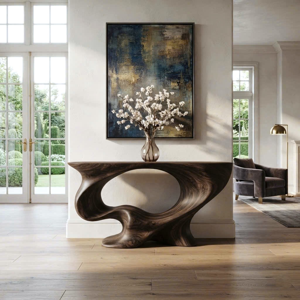 Luxali Handmade Wooden Console Table — a modern farmhouse masterpiece, meticulously handcrafted from solid natural Monkey Pod wood, showcasing refined artistry and designed to elevate any living room. - Image 2