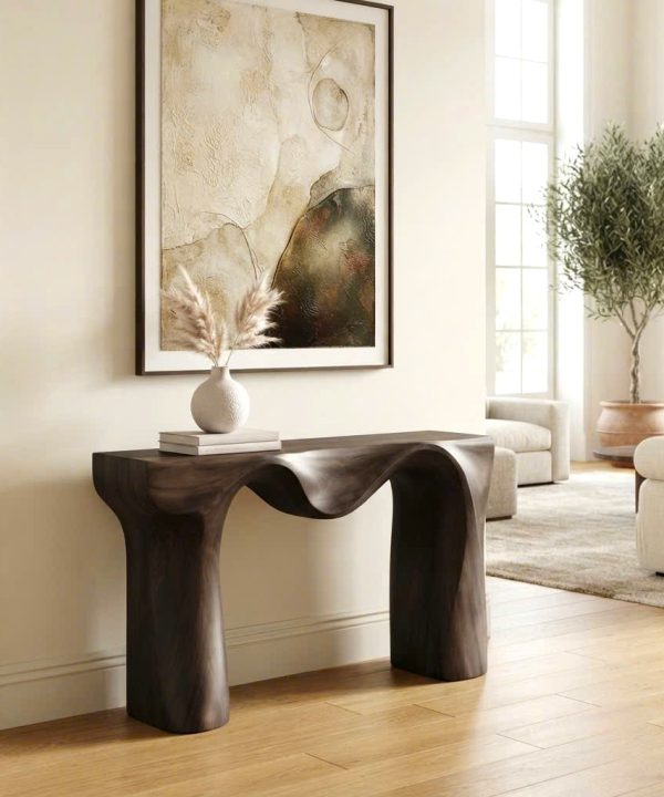 Alternative view of Luxali Handmade Wooden Console Table — a modern farmhouse masterpiece, meticulously handcrafted from solid natural Monkey Pod wood, showcasing refined artistry and designed to elevate any living room.