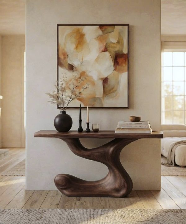 Alternative view of Luxali Handmade Wooden Console Table — a modern farmhouse masterpiece, meticulously handcrafted from solid natural Monkey Pod wood, showcasing refined artistry and designed to elevate any living room
