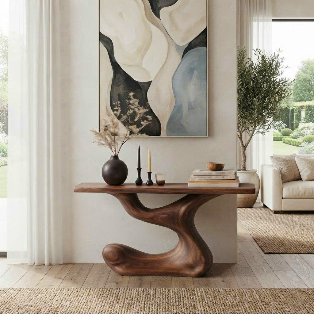 Luxali Handmade Wooden Console Table — a modern farmhouse masterpiece, meticulously handcrafted from solid natural Monkey Pod wood, showcasing refined artistry and designed to elevate any living room - Image 3