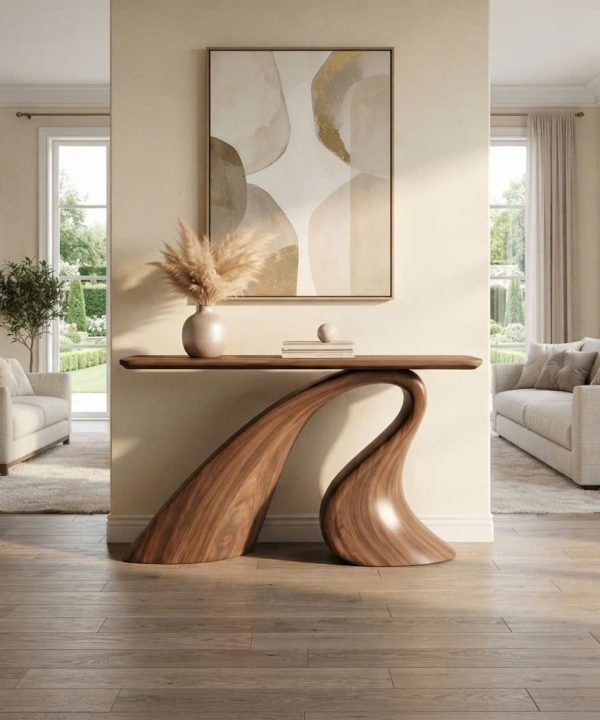 Luxali Handmade Wooden Console Table — a modern farmhouse masterpiece, meticulously handcrafted from solid natural Monkey Pod wood, showcasing refined artistry and designed to elevate any living room