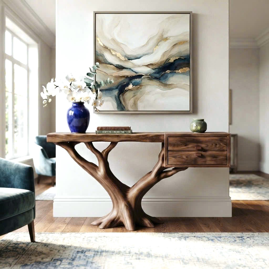 Luxali wooden Modern Solid Wood Console Table| Entryway wooden furniture With Pedestal Base Handmade Entryway Furniture For Living Room