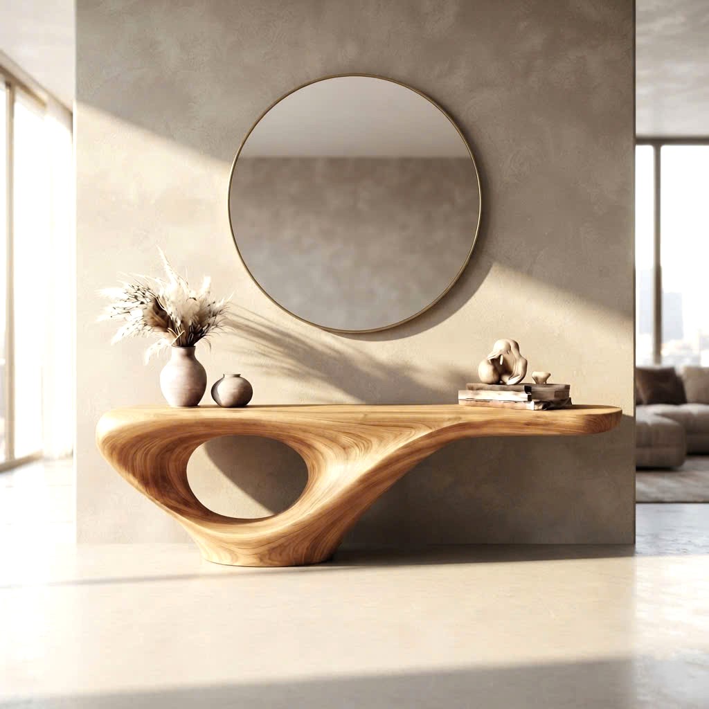Luxali wooden Modern Solid Wood Console Table| Entryway wooden furniture| Rustic live edge console table With Pedestal Base Handmade Entryway Furniture For Living Room - Image 3