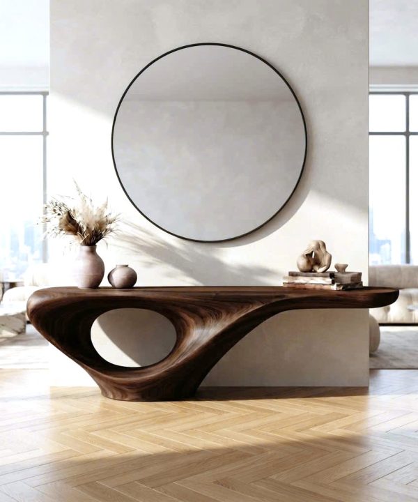Alternative view of Luxali wooden Modern Solid Wood Console Table| Entryway wooden furniture| Rustic live edge console table With Pedestal Base Handmade Entryway Furniture For Living Room
