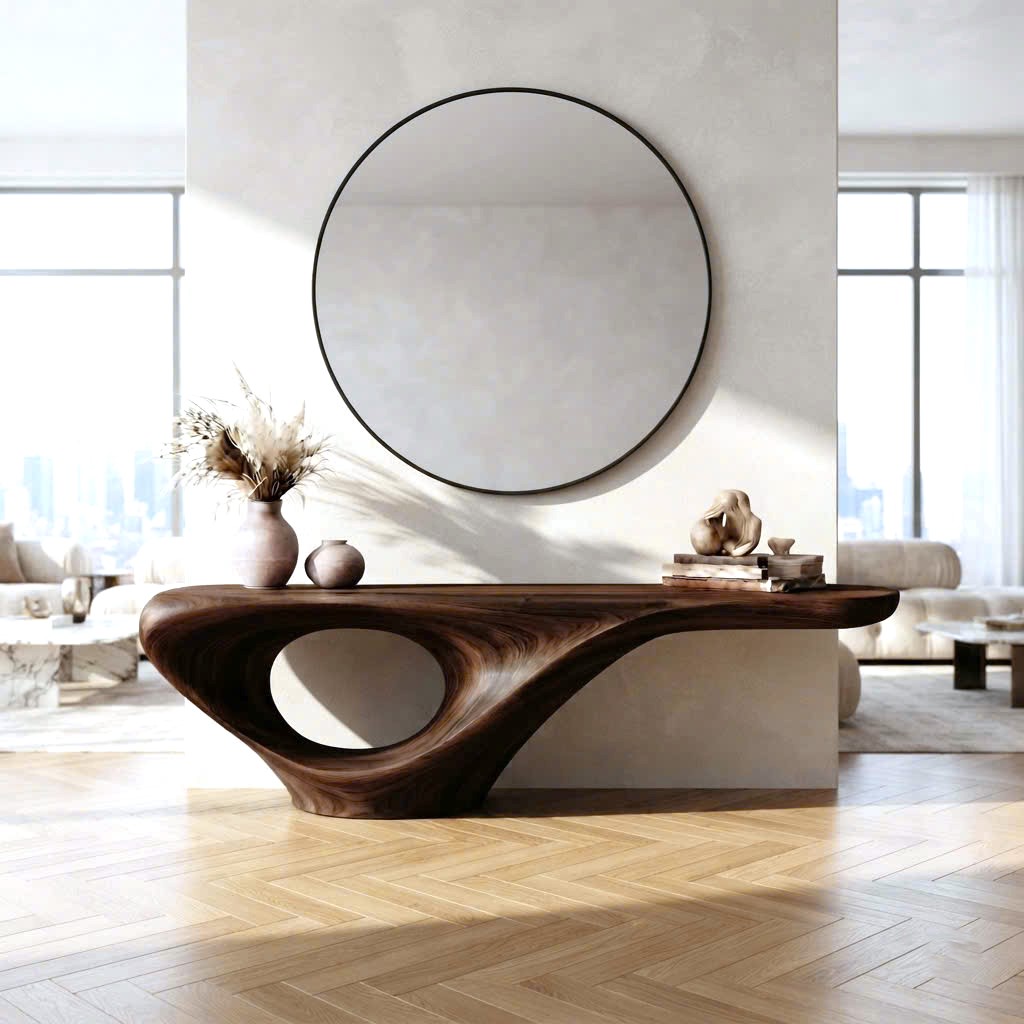 Luxali wooden Modern Solid Wood Console Table| Entryway wooden furniture| Rustic live edge console table With Pedestal Base Handmade Entryway Furniture For Living Room - Image 2