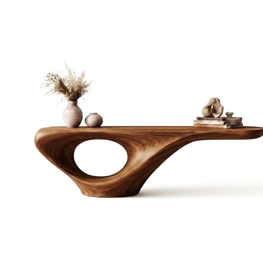 Luxali wooden Modern Solid Wood Console Table| Entryway wooden furniture| Rustic live edge console table With Pedestal Base Handmade Entryway Furniture For Living Room - Image 8