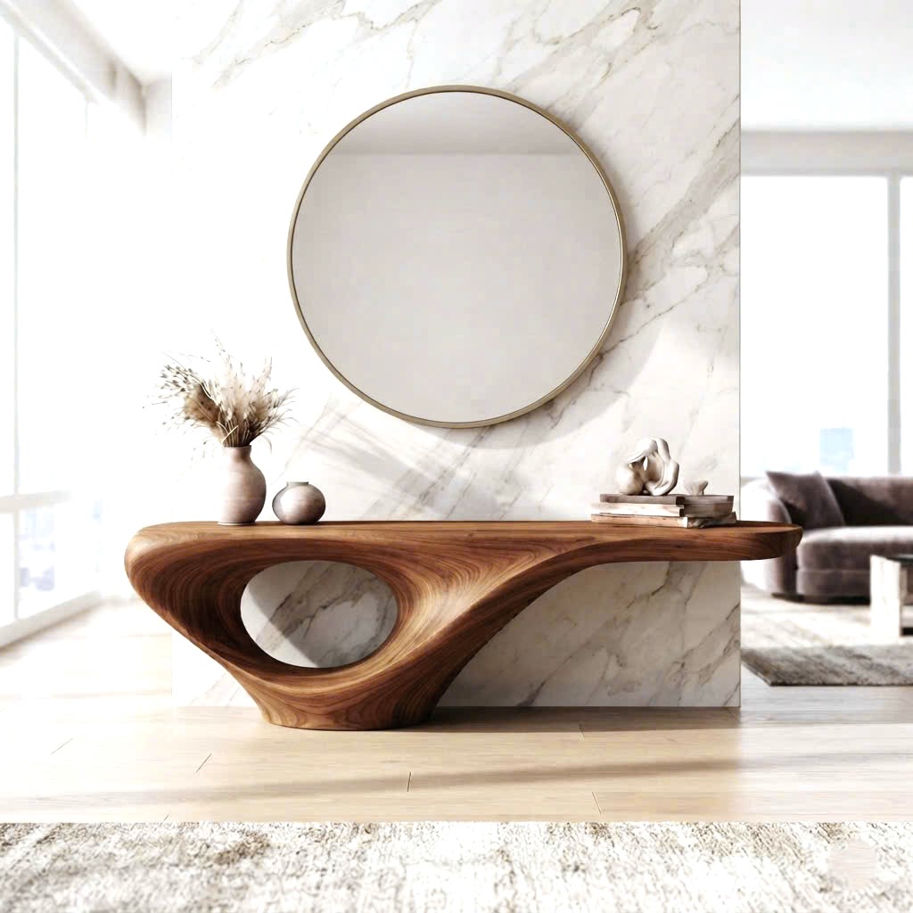 Luxali wooden Modern Solid Wood Console Table| Entryway wooden furniture| Rustic live edge console table With Pedestal Base Handmade Entryway Furniture For Living Room - Image 9