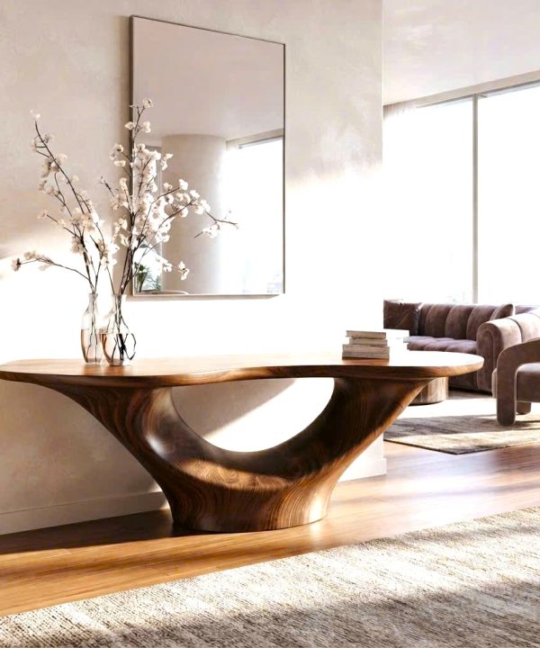 Alternative view of Luxali wooden Modern Solid Wood Console Table| Entryway wooden furniture| Rustic live edge console table With Pedestal Base Handmade Entryway Furniture For Living Room