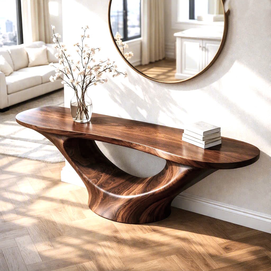 Luxali wooden Modern Solid Wood Console Table| Entryway wooden furniture| Rustic live edge console table With Pedestal Base Handmade Entryway Furniture For Living Room