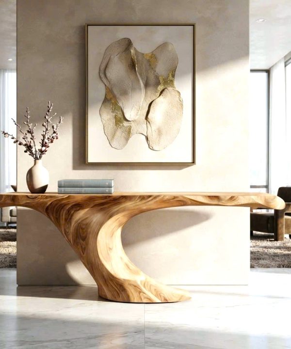 Alternative view of Luxali wooden Modern Solid Wood Console Table| Entryway wooden furniture| Rustic live edge console table With Pedestal Base Handmade Entryway Furniture For Living Room