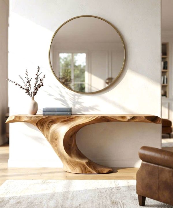 Luxali wooden Modern Solid Wood Console Table| Entryway wooden furniture| Rustic live edge console table With Pedestal Base Handmade Entryway Furniture For Living Room