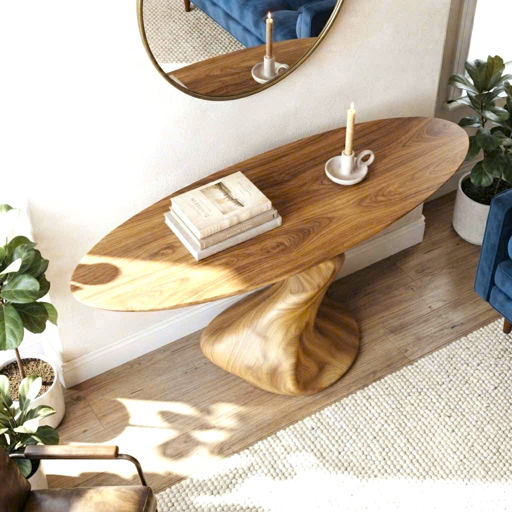 Luxali wooden Modern Solid Wood Console Table| Entryway wooden furniture| Rustic live edge console table With Pedestal Base Handmade Entryway Furniture For Living Room - Image 4