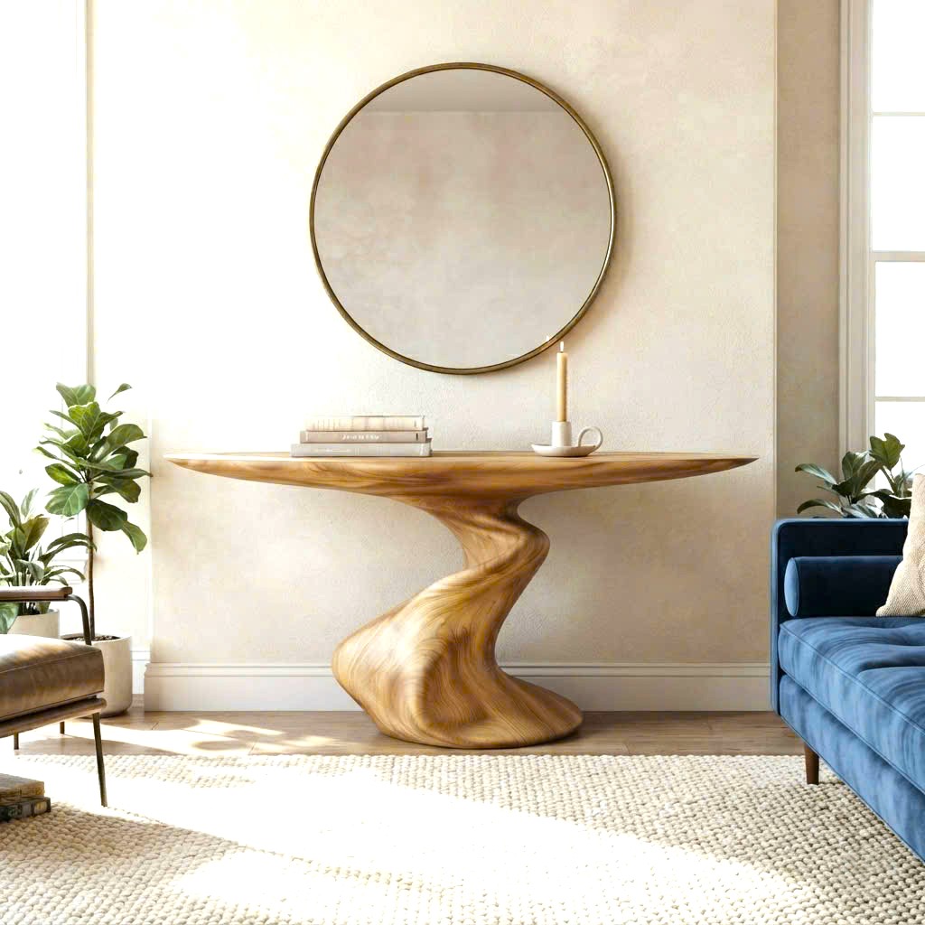 Luxali wooden Modern Solid Wood Console Table| Entryway wooden furniture| Rustic live edge console table With Pedestal Base Handmade Entryway Furniture For Living Room - Image 5