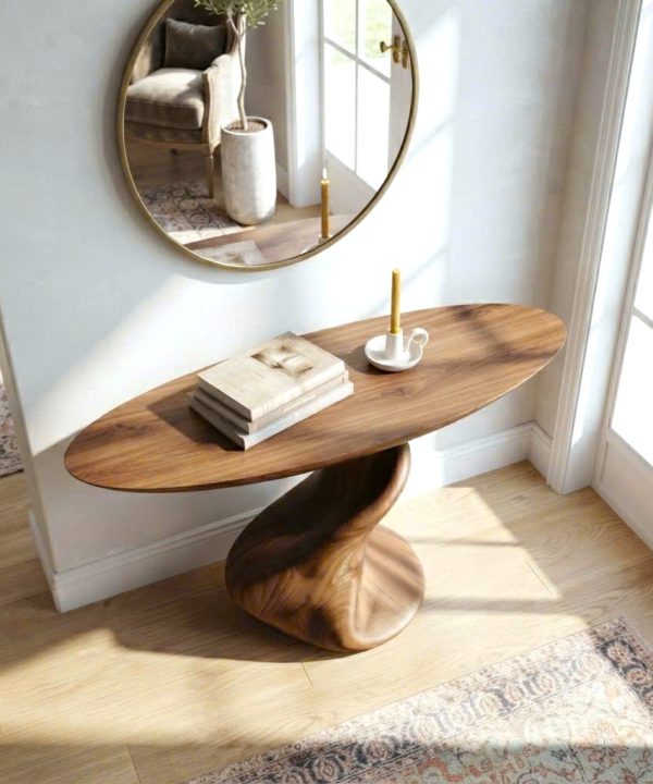 Alternative view of Luxali wooden Modern Solid Wood Console Table| Entryway wooden furniture| Rustic live edge console table With Pedestal Base Handmade Entryway Furniture For Living Room