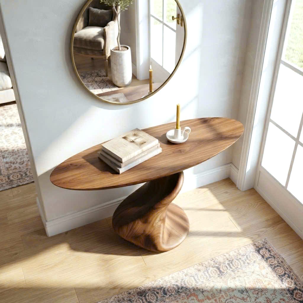 Luxali wooden Modern Solid Wood Console Table| Entryway wooden furniture| Rustic live edge console table With Pedestal Base Handmade Entryway Furniture For Living Room - Image 2