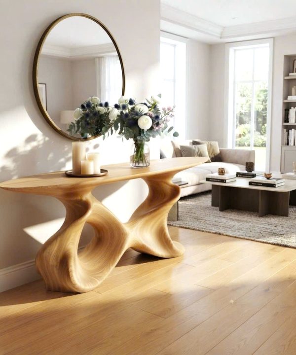Alternative view of Luxali wooden Modern Solid Wood Console Table| Entryway wooden furniture| Rustic live edge console table With Pedestal Base Handmade Entryway Furniture For Living Room