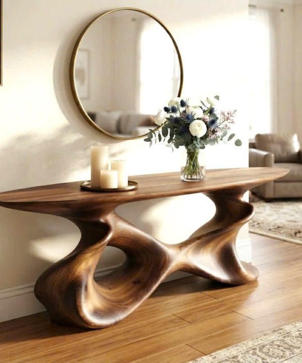 Luxali wooden Modern Solid Wood Console Table| Entryway wooden furniture| Rustic live edge console table With Pedestal Base Handmade Entryway Furniture For Living Room