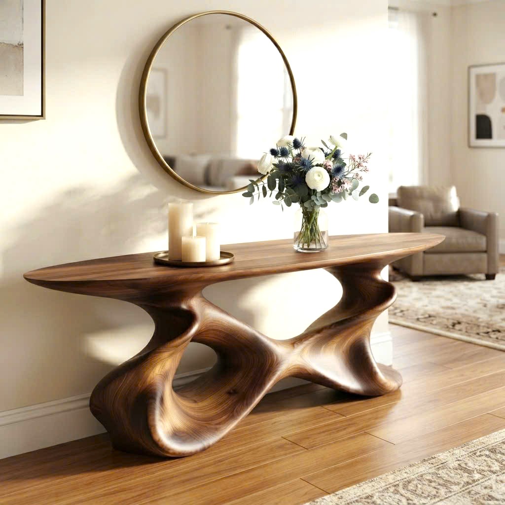 Luxali wooden Modern Solid Wood Console Table| Entryway wooden furniture| Rustic live edge console table With Pedestal Base Handmade Entryway Furniture For Living Room