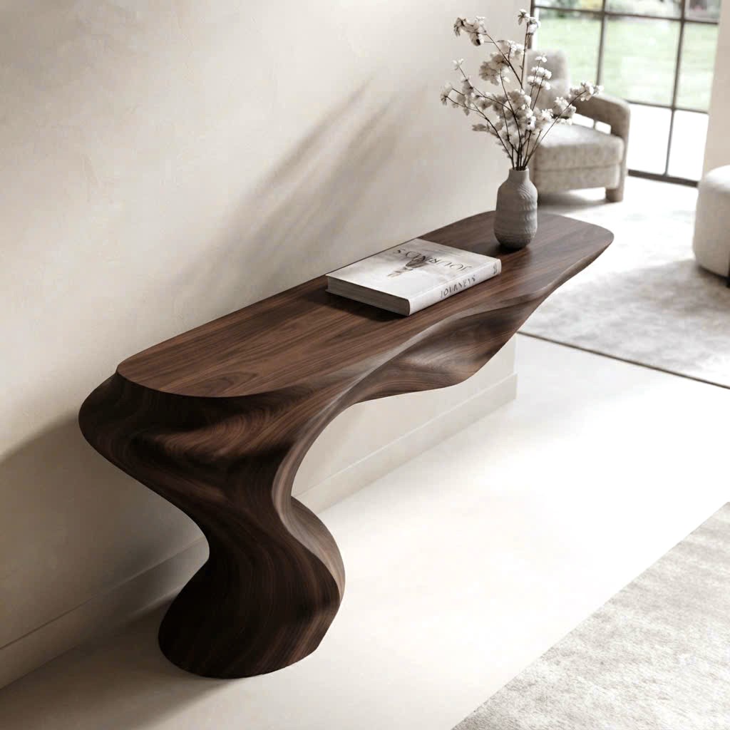 Luxali wooden Modern Solid Wood Console Table| Entryway wooden furniture| Rustic live edge console table With Pedestal Base Handmade Entryway Furniture For Living Room - Image 4