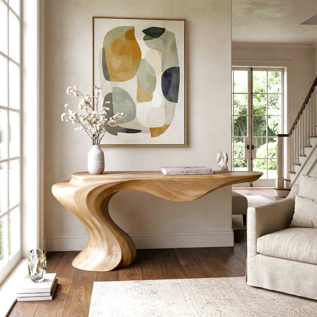Luxali wooden Modern Solid Wood Console Table| Entryway wooden furniture| Rustic live edge console table With Pedestal Base Handmade Entryway Furniture For Living Room - Image 5