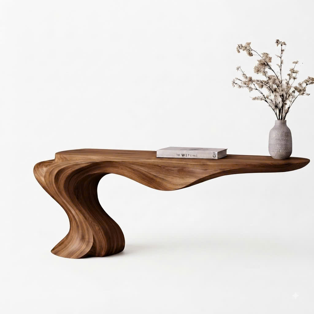 Luxali wooden Modern Solid Wood Console Table| Entryway wooden furniture| Rustic live edge console table With Pedestal Base Handmade Entryway Furniture For Living Room - Image 7