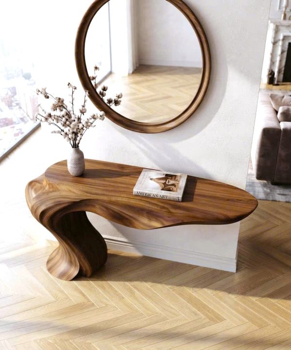 Alternative view of Luxali wooden Modern Solid Wood Console Table| Entryway wooden furniture| Rustic live edge console table With Pedestal Base Handmade Entryway Furniture For Living Room