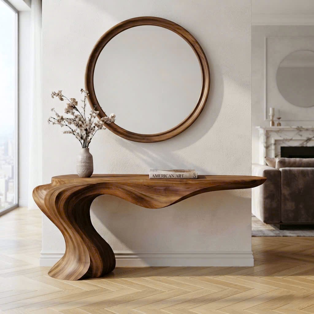 Luxali wooden Modern Solid Wood Console Table| Entryway wooden furniture| Rustic live edge console table With Pedestal Base Handmade Entryway Furniture For Living Room