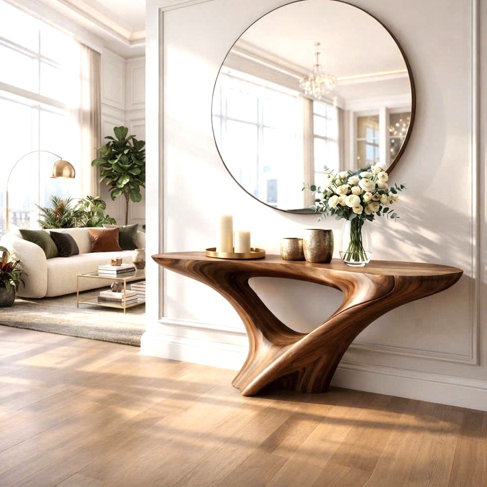 Luxali wooden Modern Solid Wood Console Table| Entryway wooden furniture| Rustic live edge console table With Pedestal Base Handmade Entryway Furniture For Living Room - Image 4