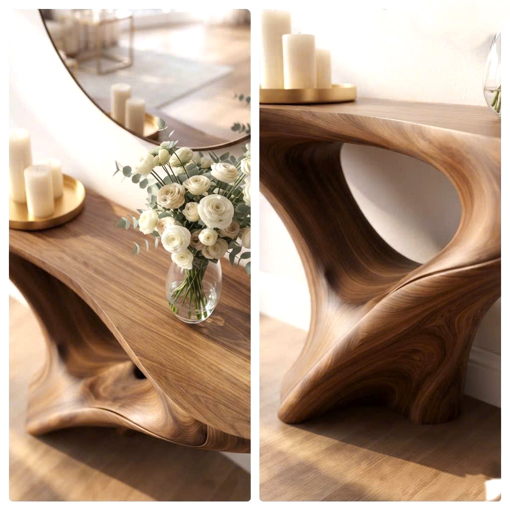 Luxali wooden Modern Solid Wood Console Table| Entryway wooden furniture| Rustic live edge console table With Pedestal Base Handmade Entryway Furniture For Living Room - Image 6