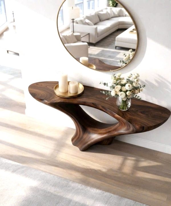 Alternative view of Luxali wooden Modern Solid Wood Console Table| Entryway wooden furniture| Rustic live edge console table With Pedestal Base Handmade Entryway Furniture For Living Room