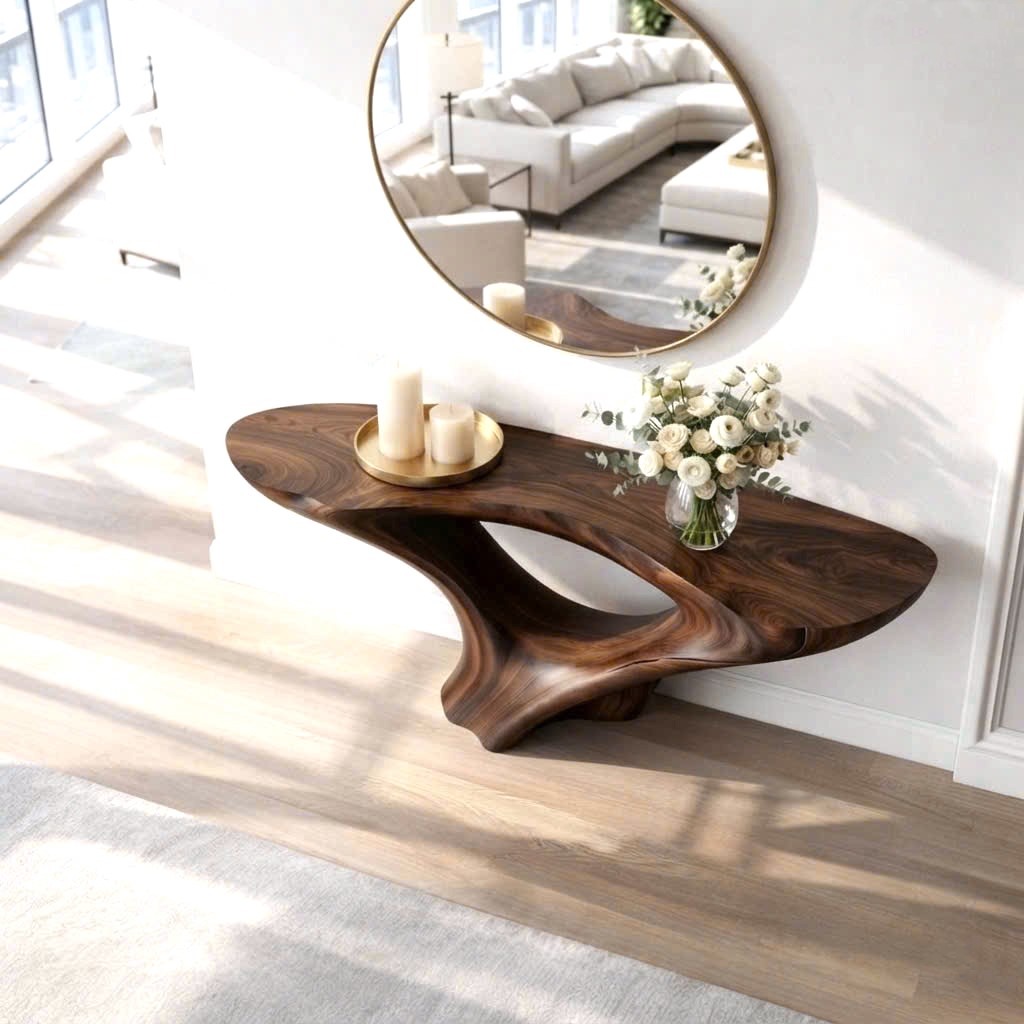 Luxali wooden Modern Solid Wood Console Table| Entryway wooden furniture| Rustic live edge console table With Pedestal Base Handmade Entryway Furniture For Living Room - Image 2