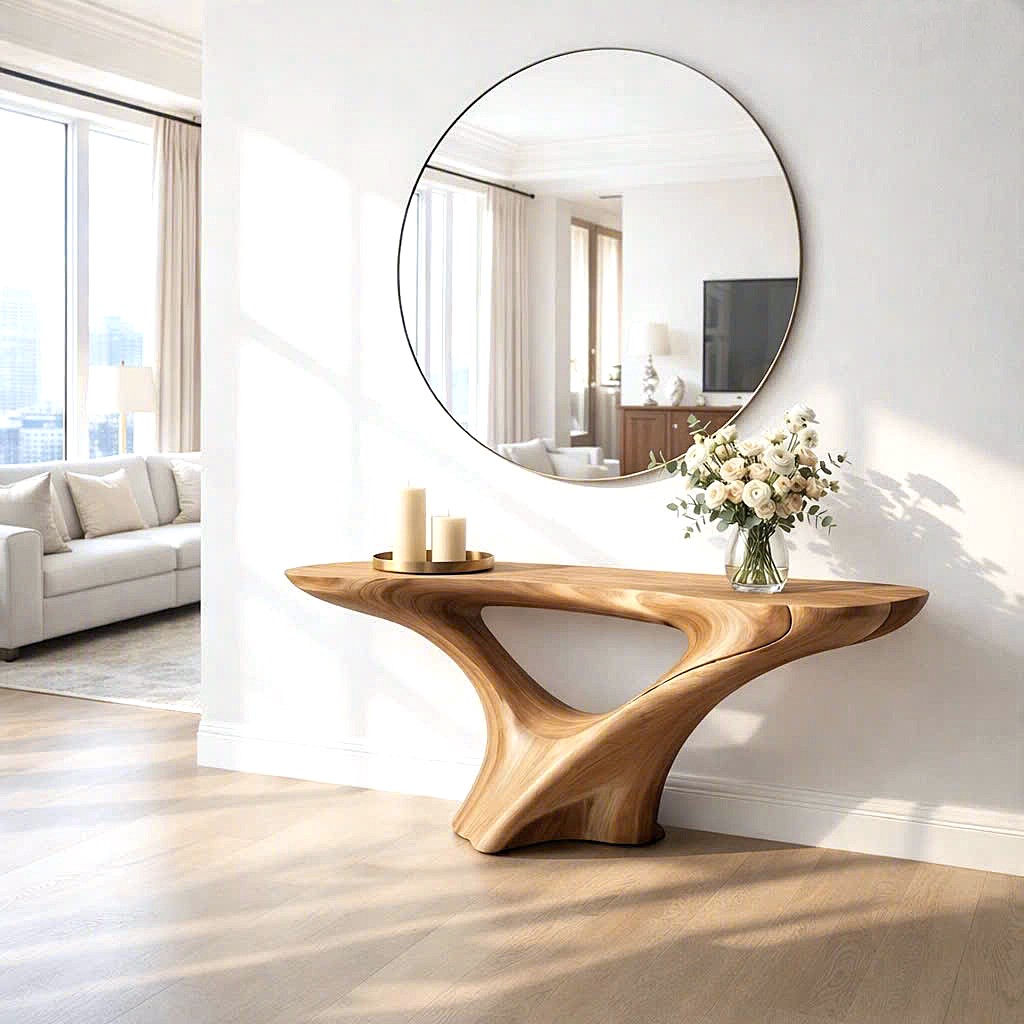Luxali wooden Modern Solid Wood Console Table| Entryway wooden furniture| Rustic live edge console table With Pedestal Base Handmade Entryway Furniture For Living Room - Image 8