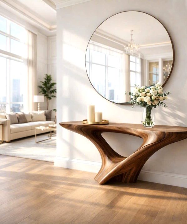 Luxali wooden Modern Solid Wood Console Table| Entryway wooden furniture| Rustic live edge console table With Pedestal Base Handmade Entryway Furniture For Living Room