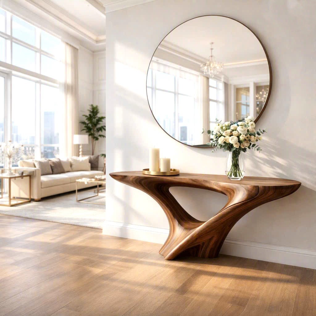 Luxali wooden Modern Solid Wood Console Table| Entryway wooden furniture| Rustic live edge console table With Pedestal Base Handmade Entryway Furniture For Living Room
