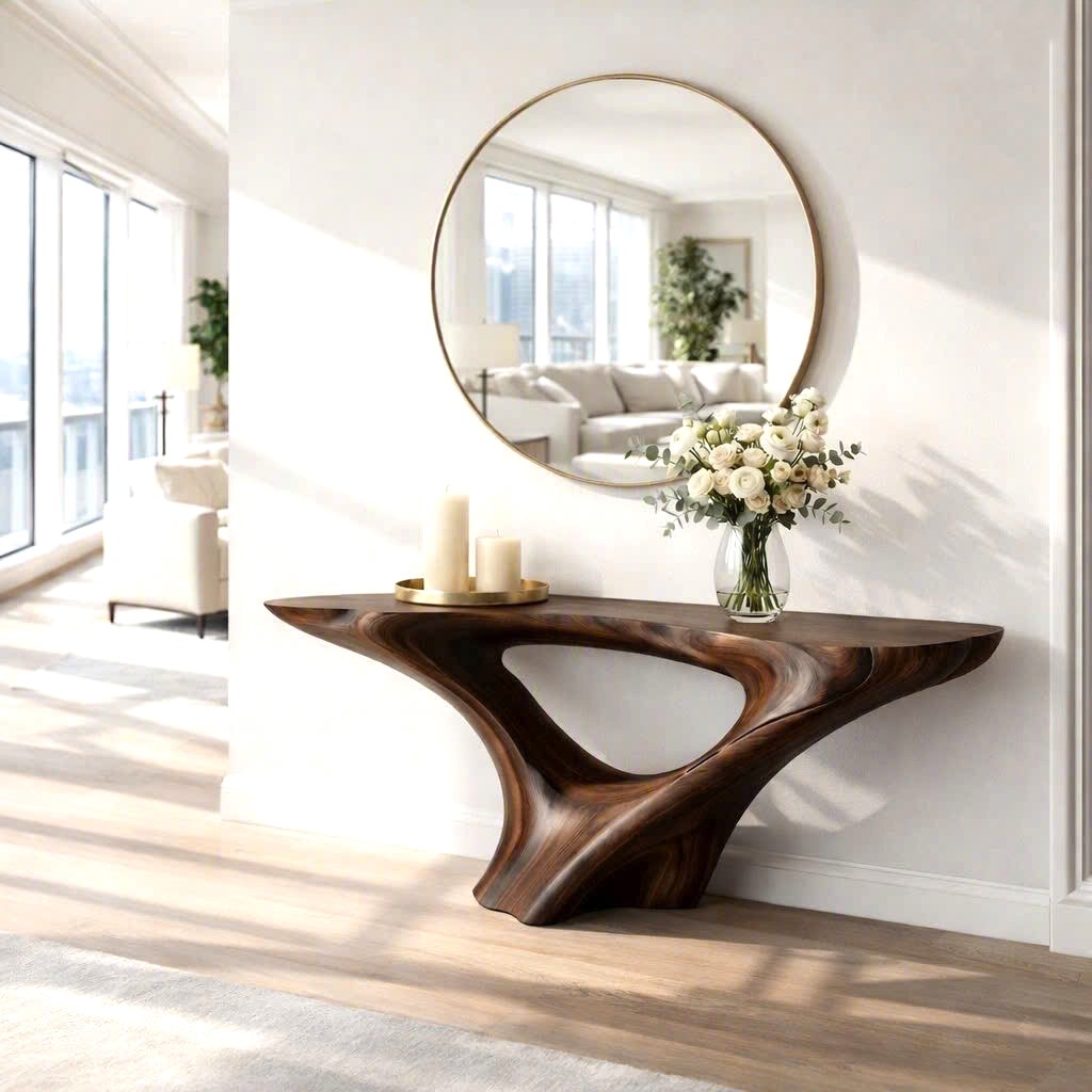 Luxali wooden Modern Solid Wood Console Table| Entryway wooden furniture| Rustic live edge console table With Pedestal Base Handmade Entryway Furniture For Living Room - Image 10