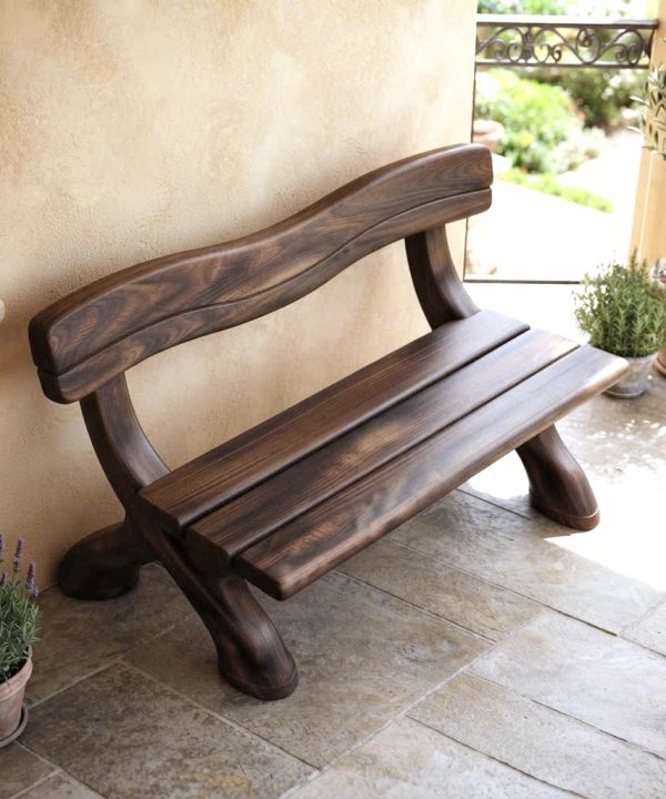 Alternative view of Modern Solid Wood Bench Curved Backrest Eco-Friendly Durable Outdoor Furniture Entryway Living Room Entrance Hall