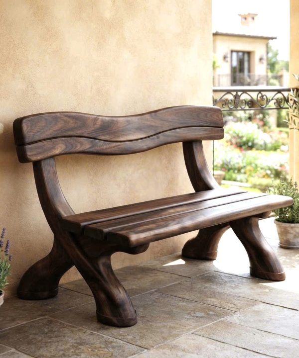 Modern Solid Wood Bench Curved Backrest Eco-Friendly Durable Outdoor Furniture Entryway Living Room Entrance Hall